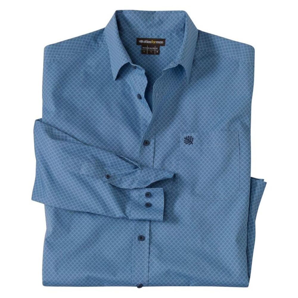 Atlas For Men Mens Patterned Poplin Shirt / Blue